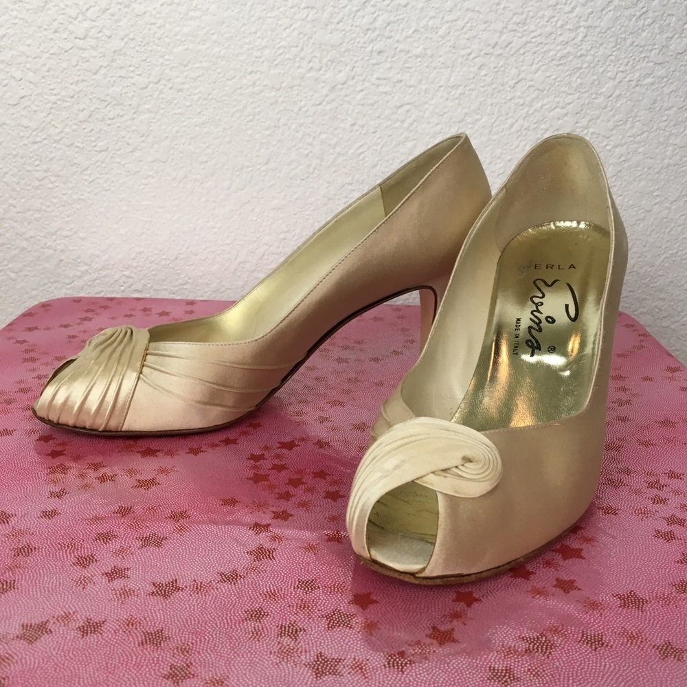 Vintage 60s Perla Evins silk peep toe heels